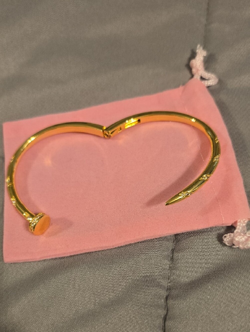 Gold Crystal Accent Nail-Style Bangle Bracelet - Picture 2 of 4